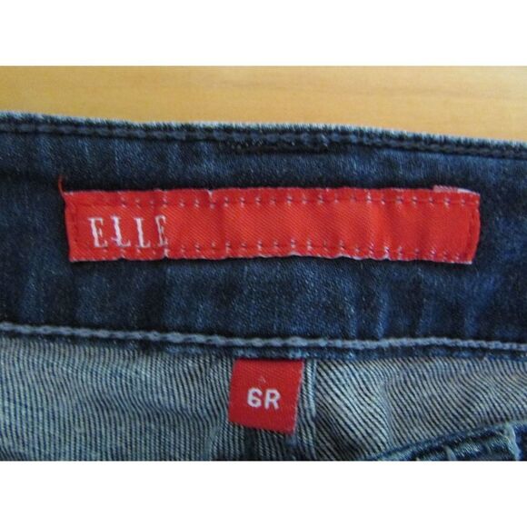 ELLE Dark Distressed Skinny Jeans Raw Hem Straight - Picture 6 of 15